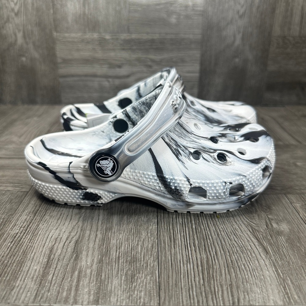 Crocs Classic Marbled Clogs Kids C11 Black White Swirl Slip On Water Shoes NEW